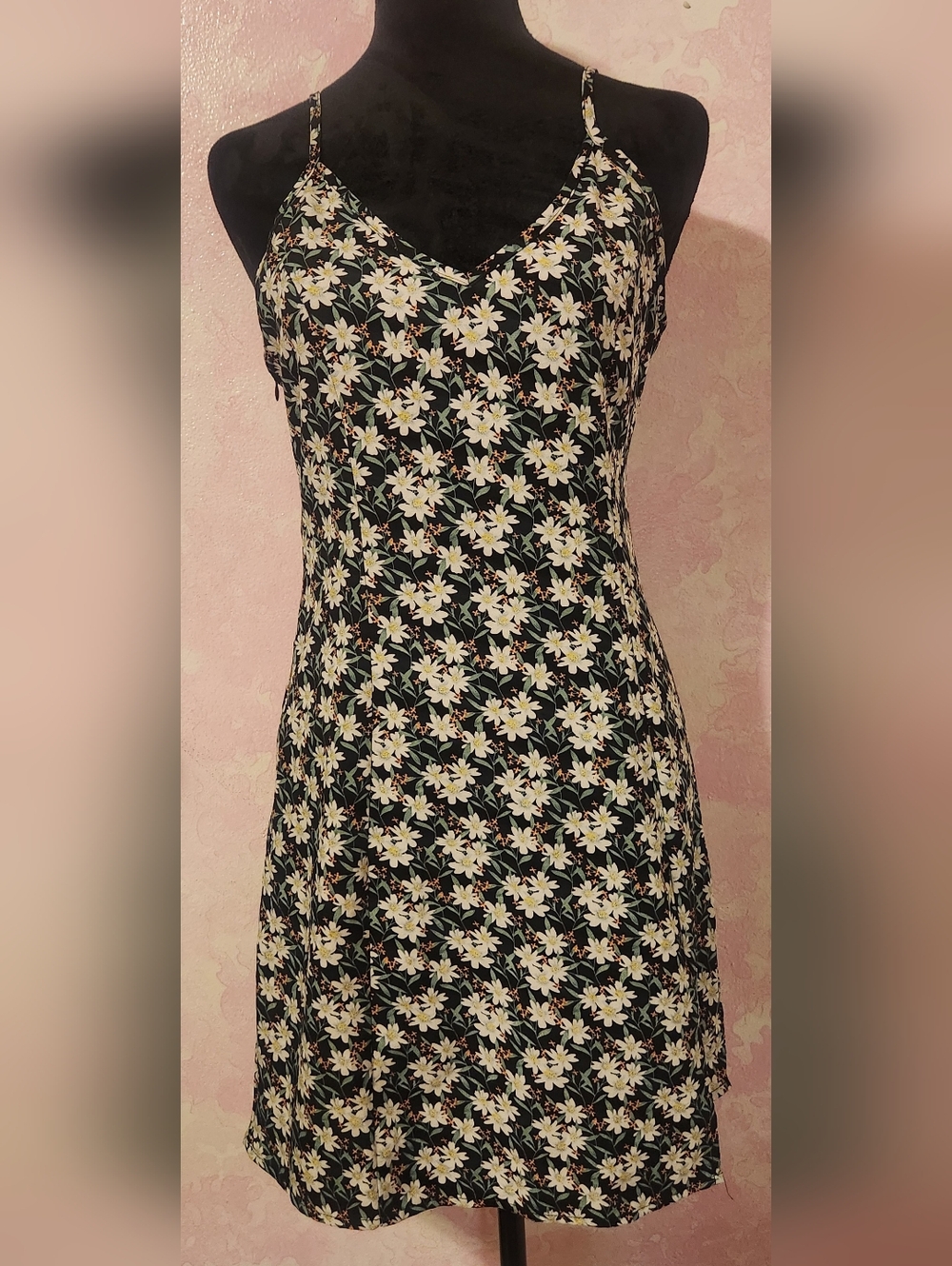 SHEIN Black Midi Dress with White & Yellow Floral Print